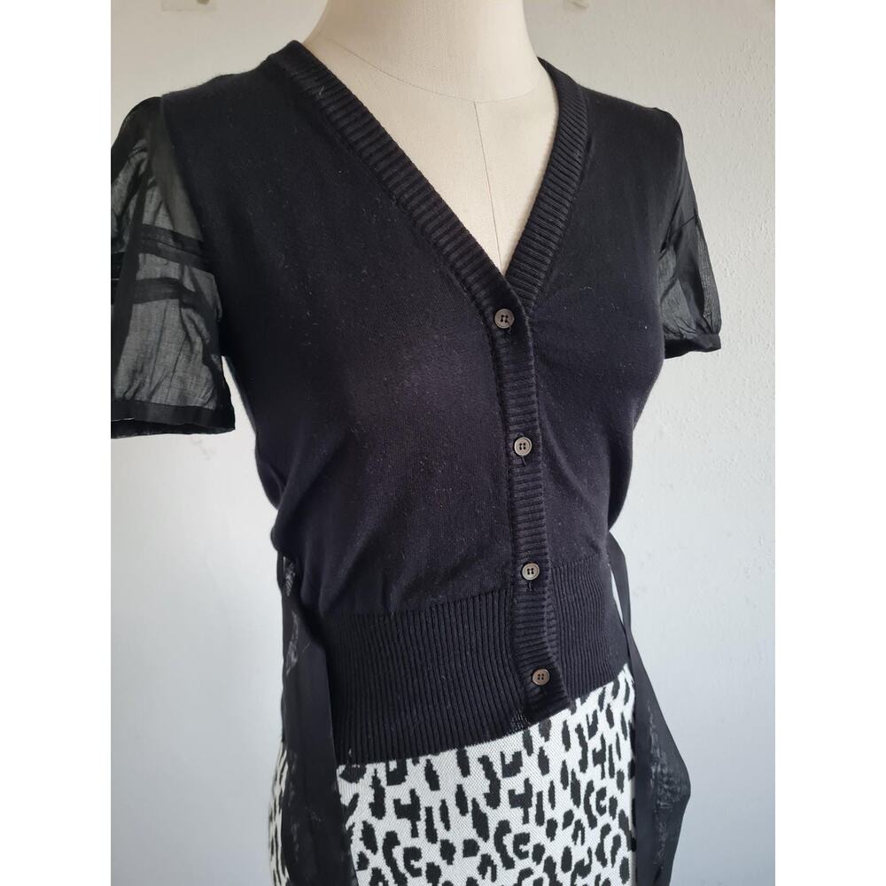 Miu Miu Mixed Media Buttonfront Short Sleeve Swea… - image 3